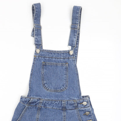 NEXT Womens Blue Cotton Pinafore/Dungaree Dress Size 6 Square Neck Button - Pockets