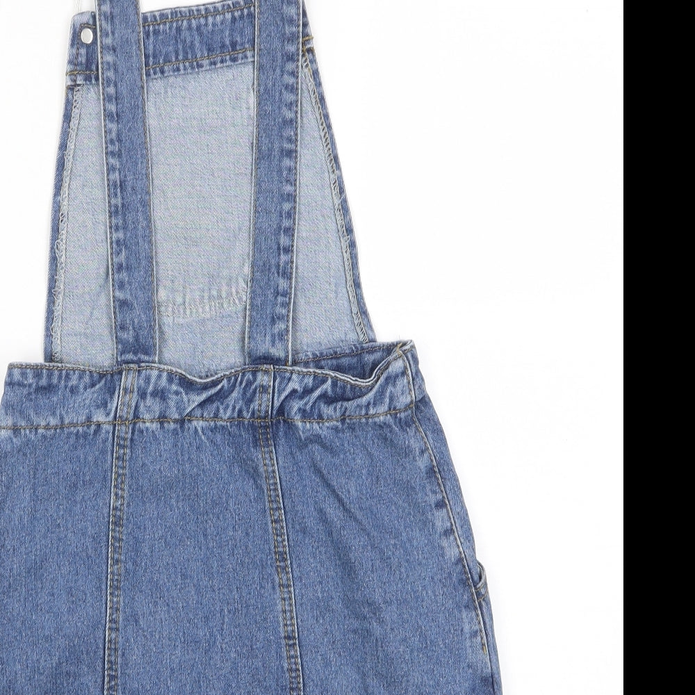NEXT Womens Blue Cotton Pinafore/Dungaree Dress Size 6 Square Neck Button - Pockets