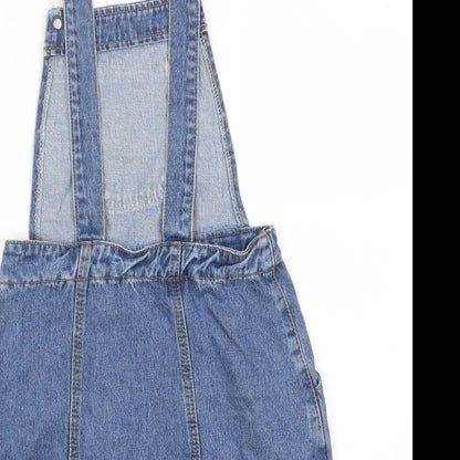 NEXT Womens Blue Cotton Pinafore/Dungaree Dress Size 6 Square Neck Button - Pockets