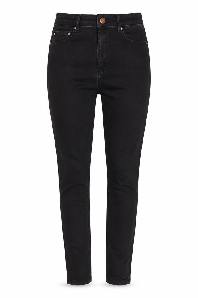 Front view of ASOS women’s black cotton skinny jeans, size UK 28, in, 32-inch leg regular zip - pockets