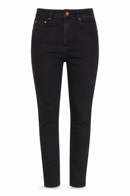 Front view of ASOS women’s black cotton skinny jeans, size UK 28, in, 32-inch leg regular zip - pockets