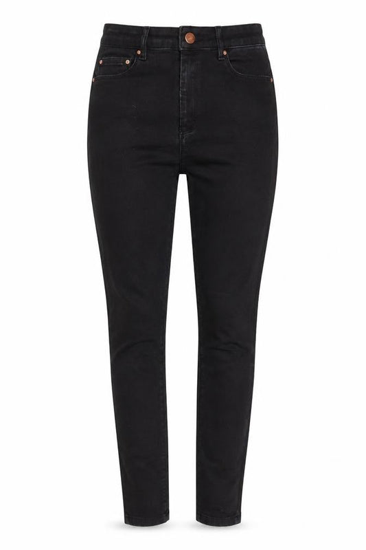 Front view of ASOS women’s black cotton skinny jeans, size UK 28, in, 32-inch leg regular zip - pockets