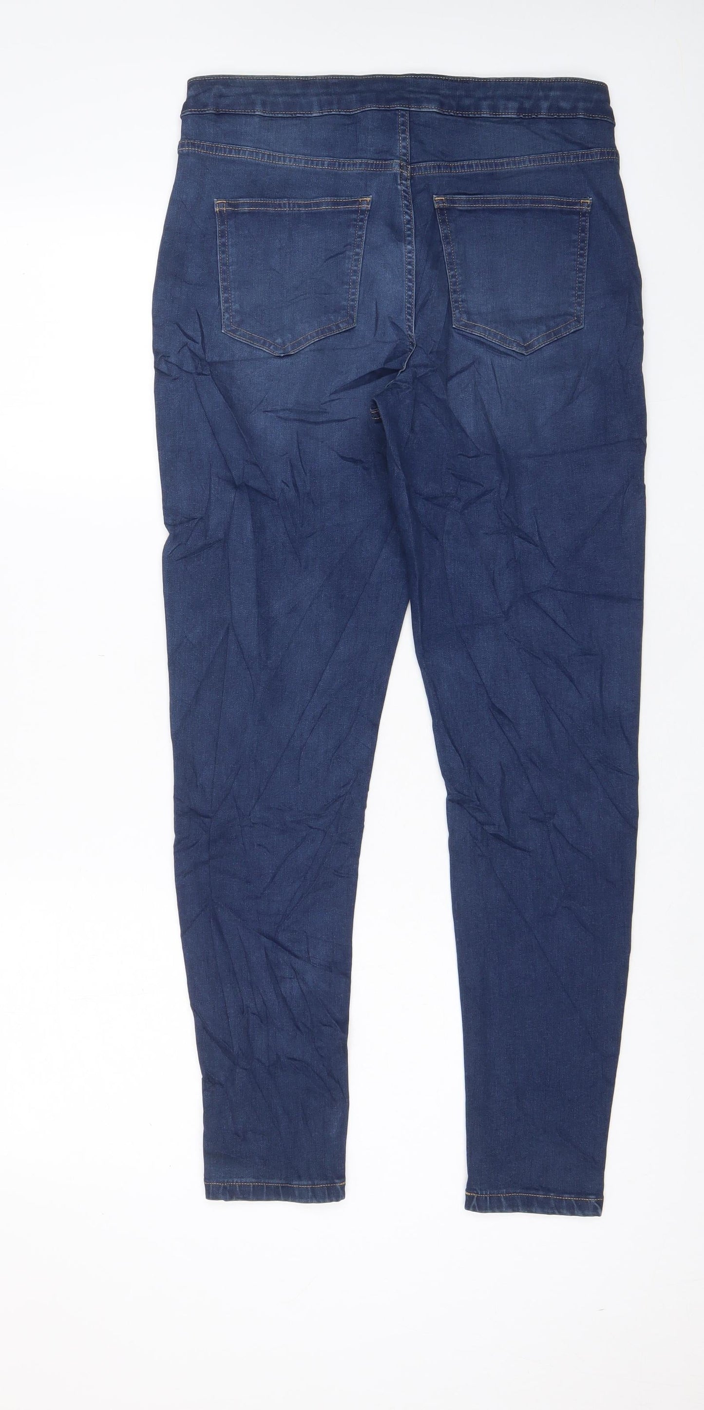 Marks and Spencer Womens Blue Cotton Skinny Jeans Size 12 L29 in Regular Zip - Pockets