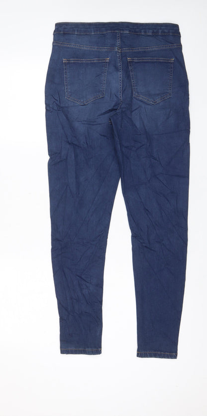 Marks and Spencer Womens Blue Cotton Skinny Jeans Size 12 L29 in Regular Zip - Pockets