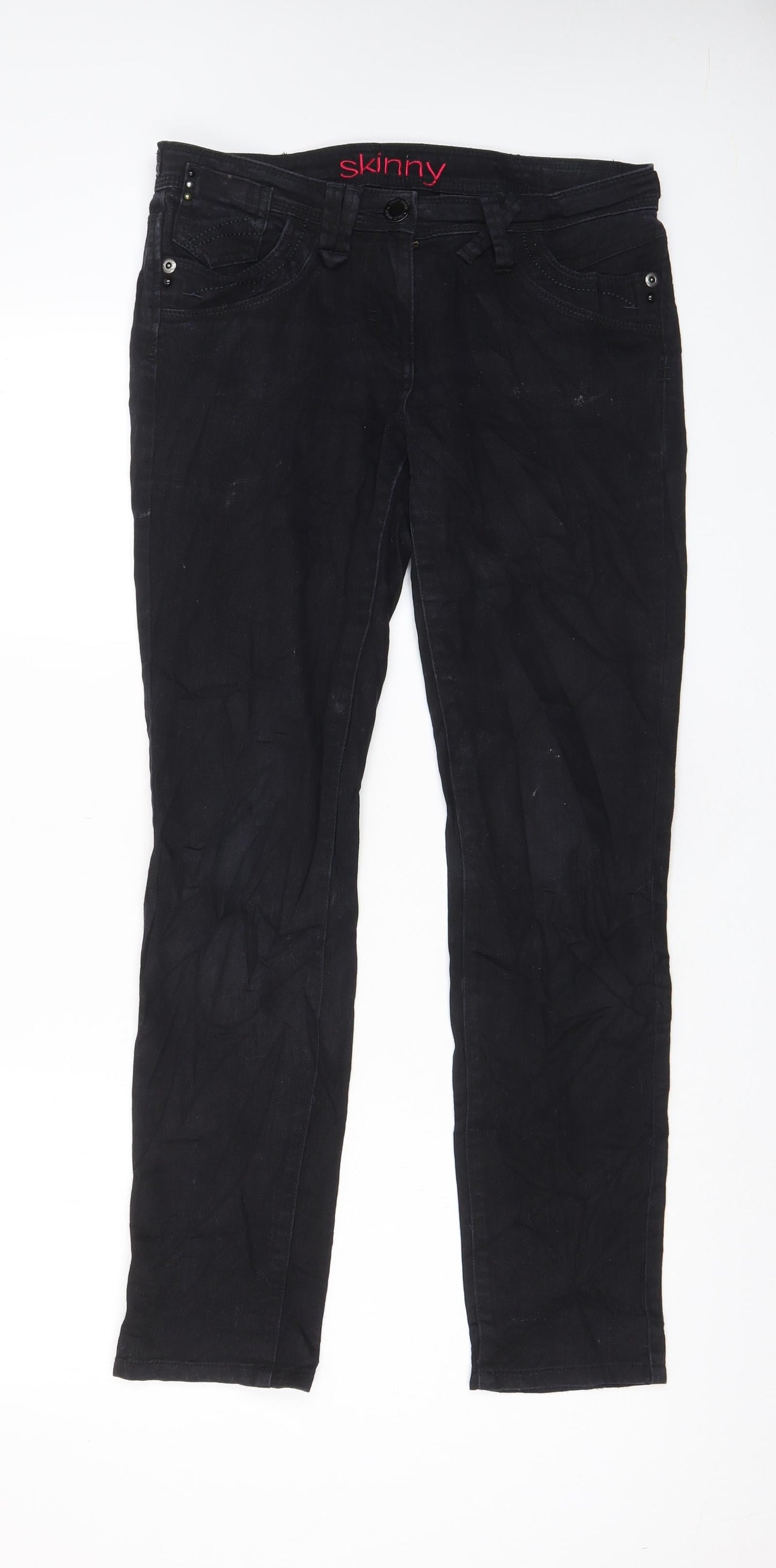 NEXT Womens Black Cotton Skinny Jeans Size 10 L30 in Regular Zip - Pockets