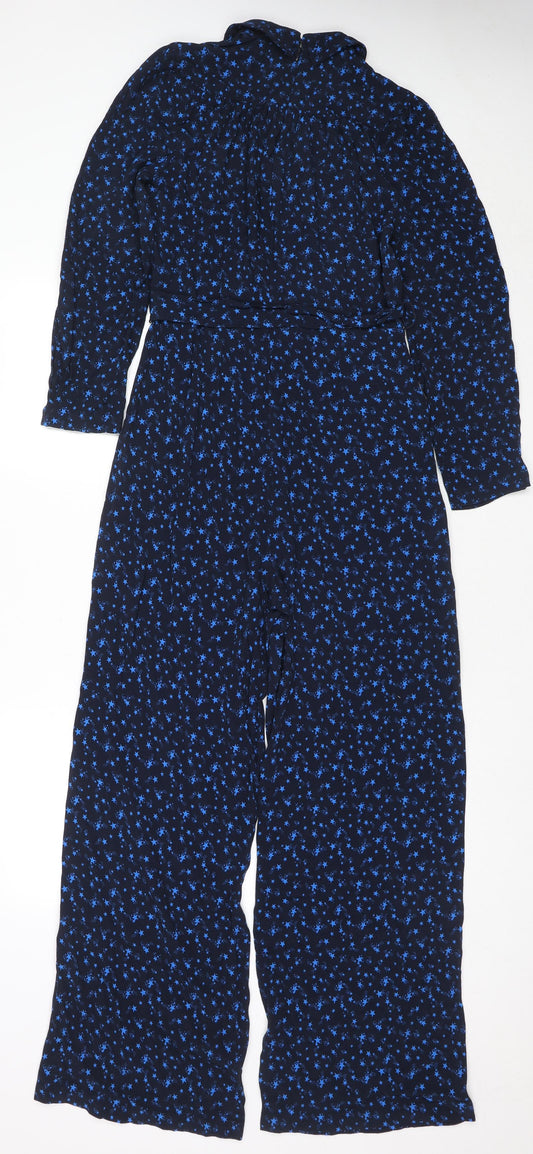 Marks and Spencer Womens Blue Geometric Viscose Jumpsuit One-Piece Size 8 L26 in Pullover