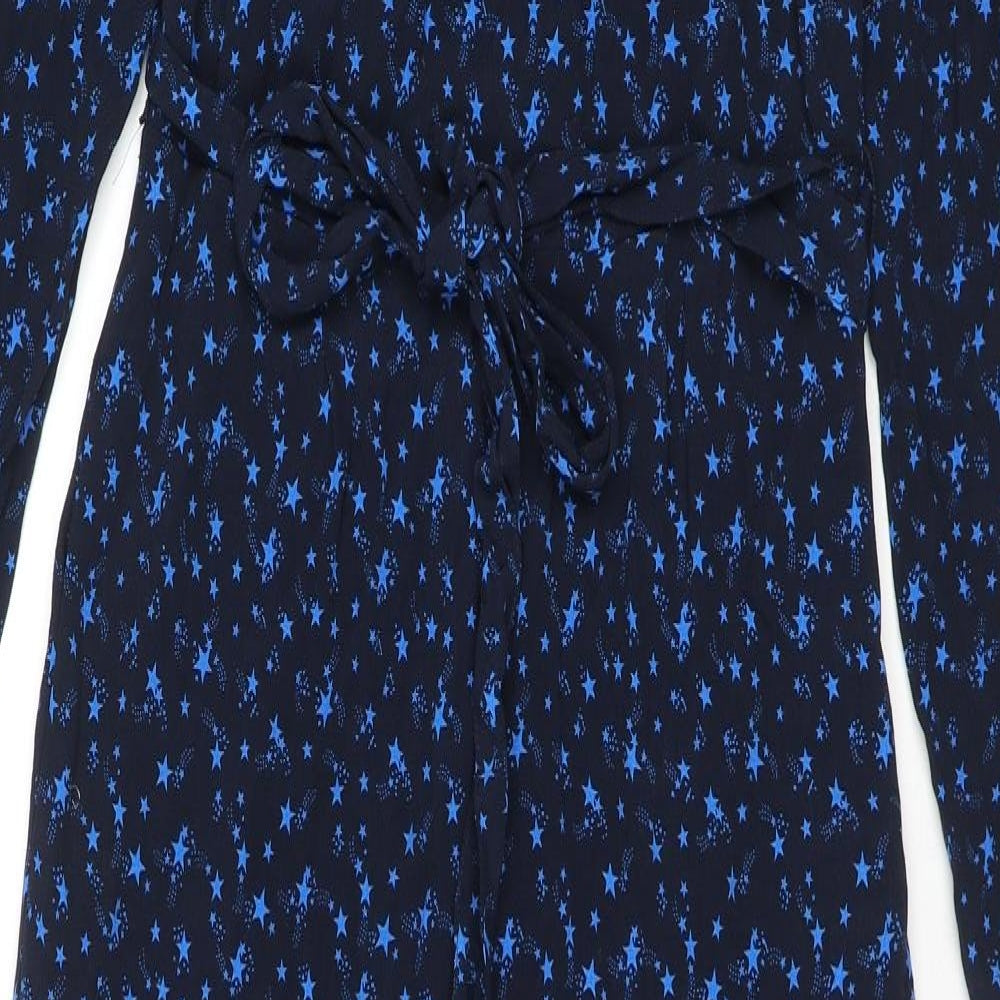 Marks and Spencer Womens Blue Geometric Viscose Jumpsuit One-Piece Size 8 L26 in Pullover