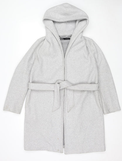 Zara Womens Grey Kimono Coat Size XS Tie