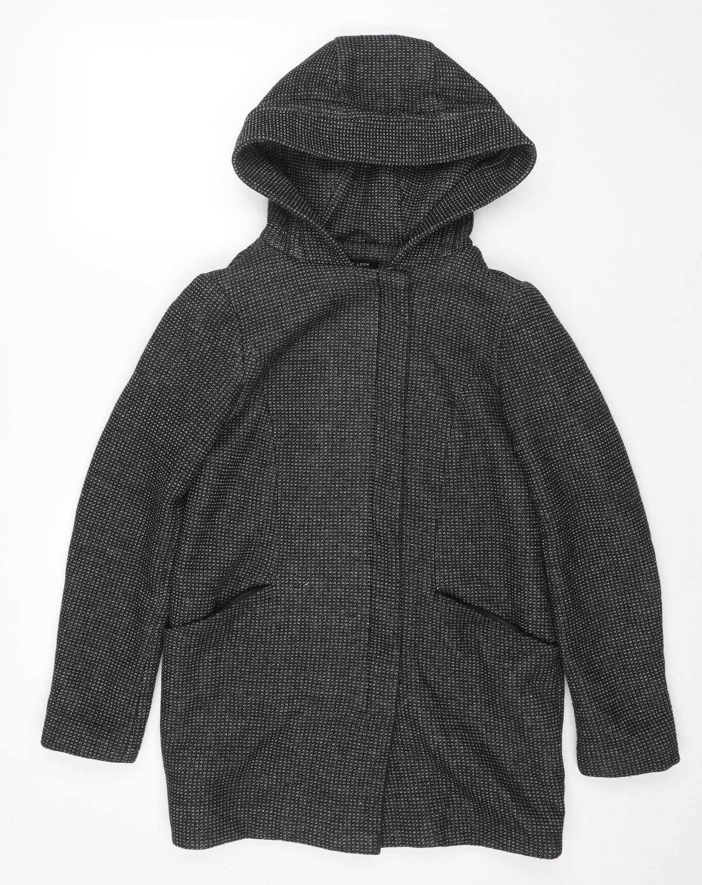 New Look Womens Black Overcoat Coat Size 8 Zip