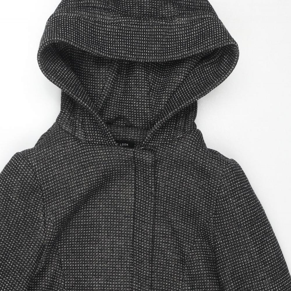 New Look Womens Black Overcoat Coat Size 8 Zip
