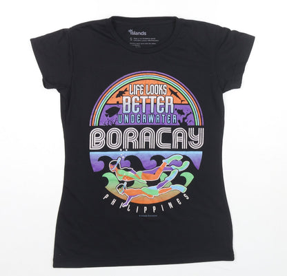Islands Womens Black Cotton Basic T-Shirt Size S Round Neck - Boracay Thing Look Better Underwater