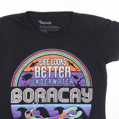 Islands Womens Black Cotton Basic T-Shirt Size S Round Neck - Boracay Thing Look Better Underwater