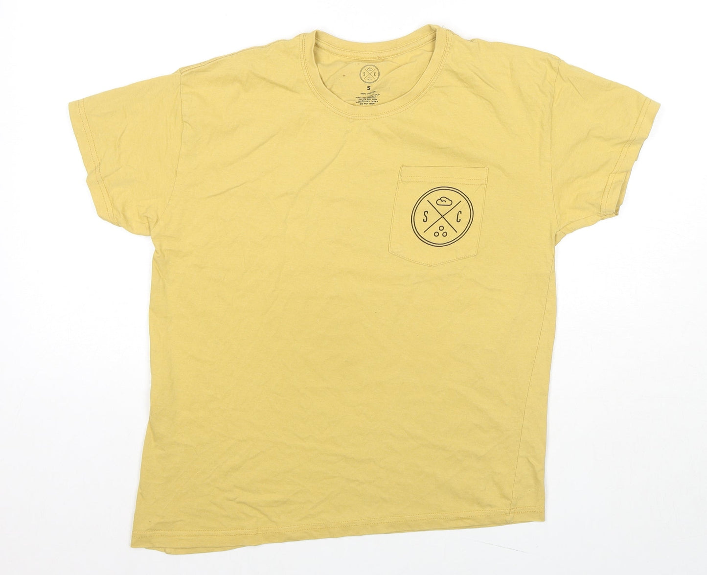 Sand Cloud Mens Yellow Cotton T-Shirt Size S Round Neck - Logo Save The Fishies