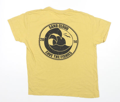 Sand Cloud Mens Yellow Cotton T-Shirt Size S Round Neck - Logo Save The Fishies
