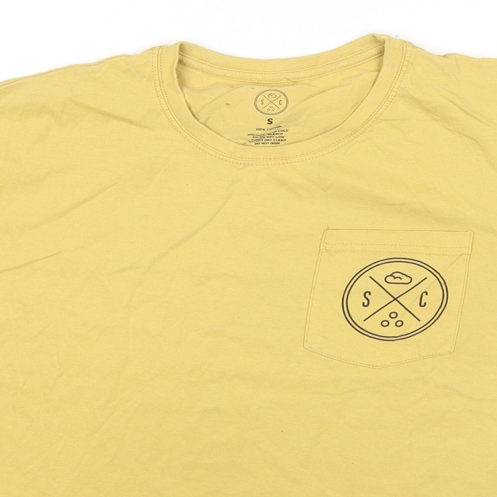 Sand Cloud Mens Yellow Cotton T-Shirt Size S Round Neck - Logo Save The Fishies