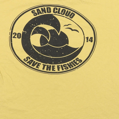Sand Cloud Mens Yellow Cotton T-Shirt Size S Round Neck - Logo Save The Fishies