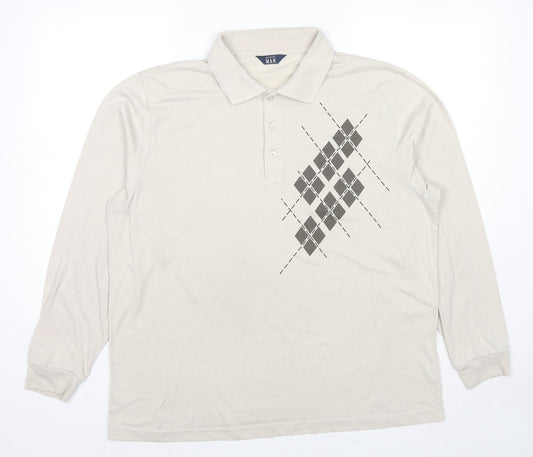 Premier Man Mens Beige Geometric Polyester Polo Size L Collared Pullover
