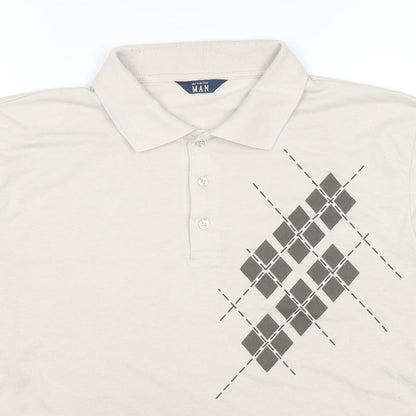 Premier Man Mens Beige Geometric Polyester Polo Size L Collared Pullover