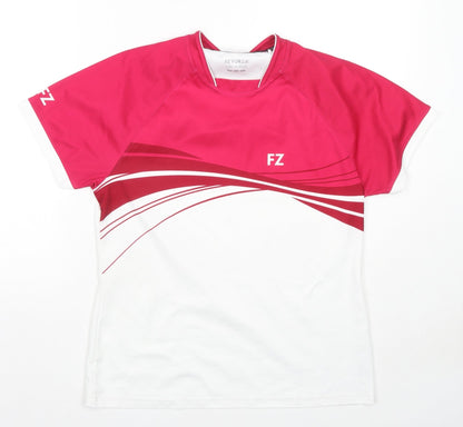 Forza Womens White Colourblock Polyester Basic T-Shirt Size L Round Neck Pullover