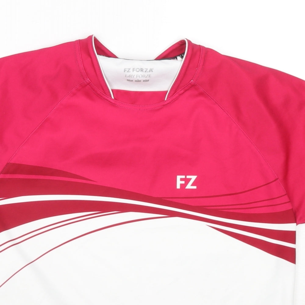 Forza Womens White Colourblock Polyester Basic T-Shirt Size L Round Neck Pullover
