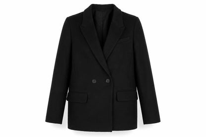 Front view of H7m women’s black jacket blazer, size XS, button