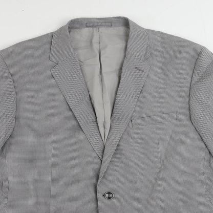 Autograph Mens Grey Geometric Cotton Jacket Suit Jacket Size 44 Regular