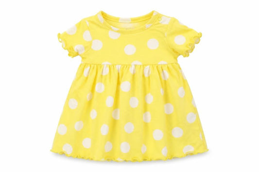 Marks and Spencer Girls Yellow Polka Dot Cotton A-Line Size 3-6 Months Round Neck Snap