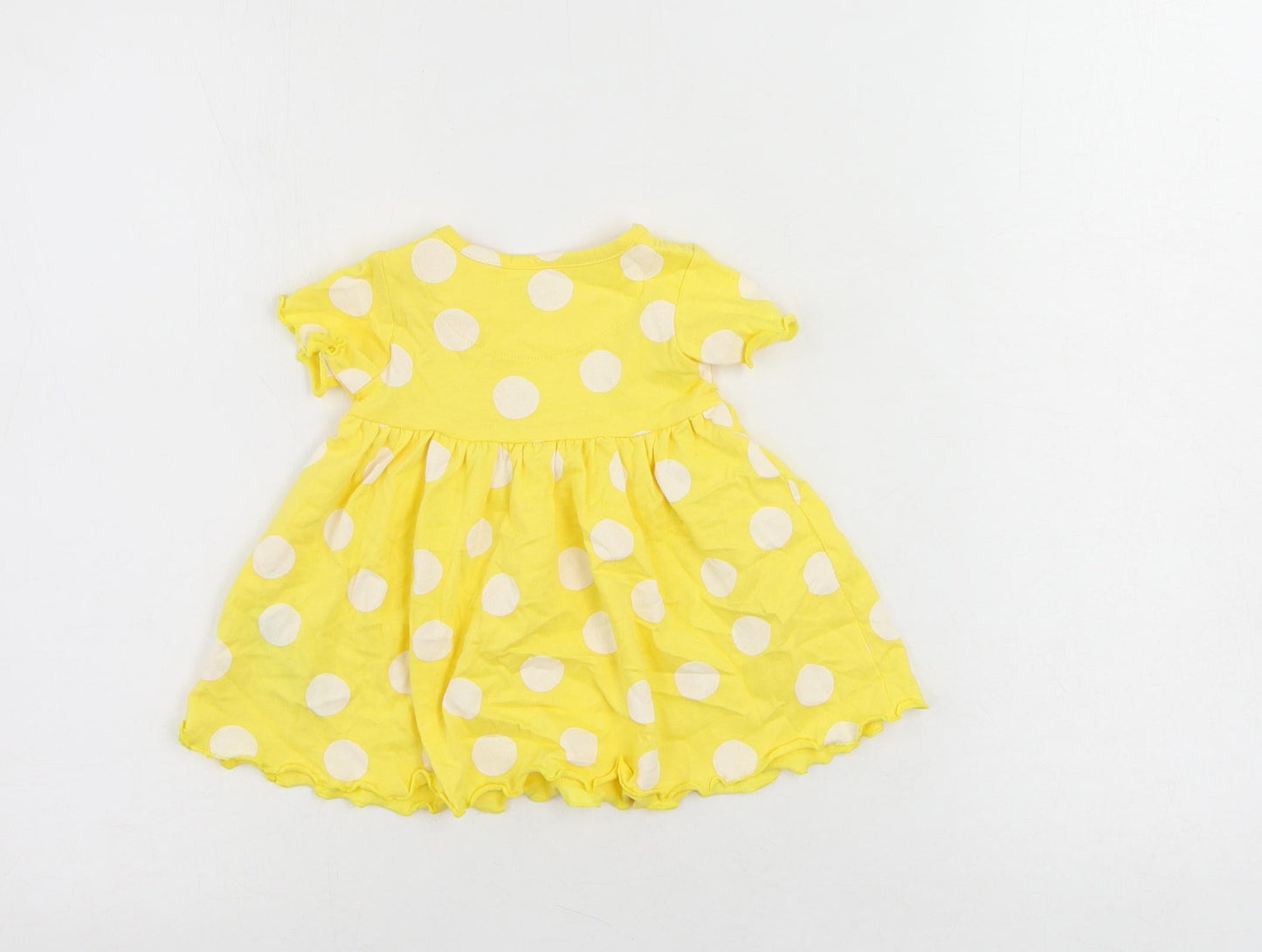 Marks and Spencer Girls Yellow Polka Dot Cotton A-Line Size 3-6 Months Round Neck Snap
