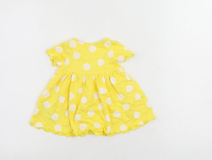 Marks and Spencer Girls Yellow Polka Dot Cotton A-Line Size 3-6 Months Round Neck Snap
