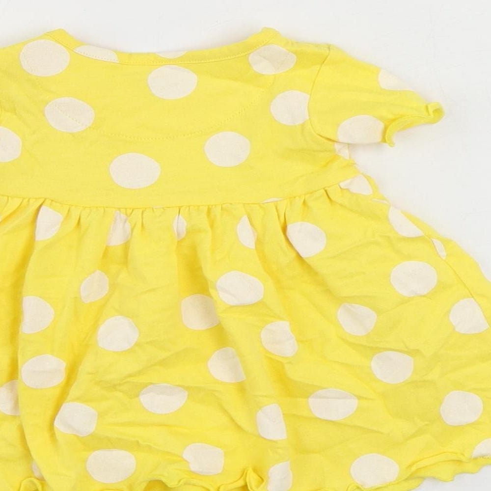 Marks and Spencer Girls Yellow Polka Dot Cotton A-Line Size 3-6 Months Round Neck Snap
