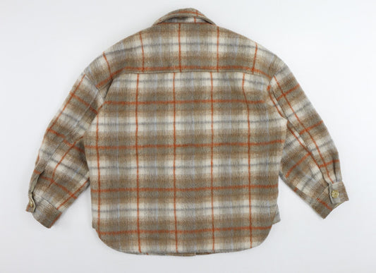 Pull&Bear Womens Brown Plaid Jacket Size S Button - Oversized