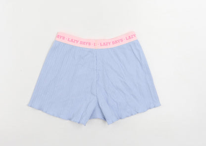 Marks and Spencer Girls Blue Solid Cotton Cami Sleep Shorts Size 7-8 Years - Lazy Days