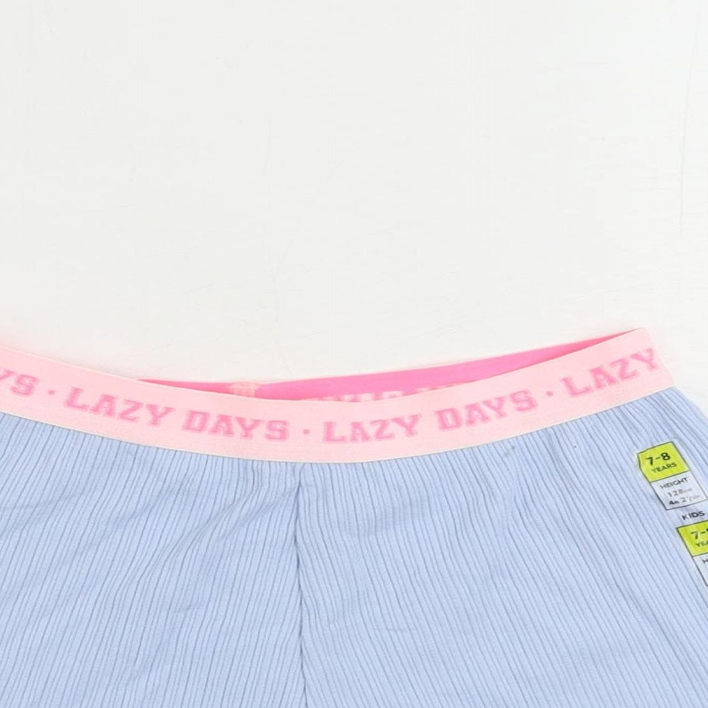 Marks and Spencer Girls Blue Solid Cotton Cami Sleep Shorts Size 7-8 Years - Lazy Days