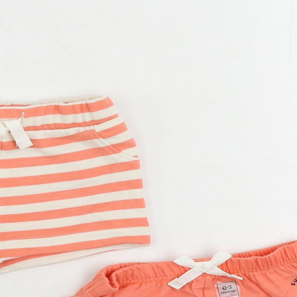 Marks and Spencer Baby Pink Striped Cotton Shorts Set Outfit/Set Size 0-3 Months