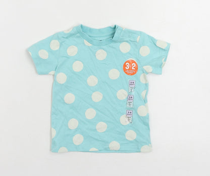 Marks and Spencer Baby Blue Polka Dot Cotton Pullover T-Shirt Size 3-6 Months Crew Neck Snap