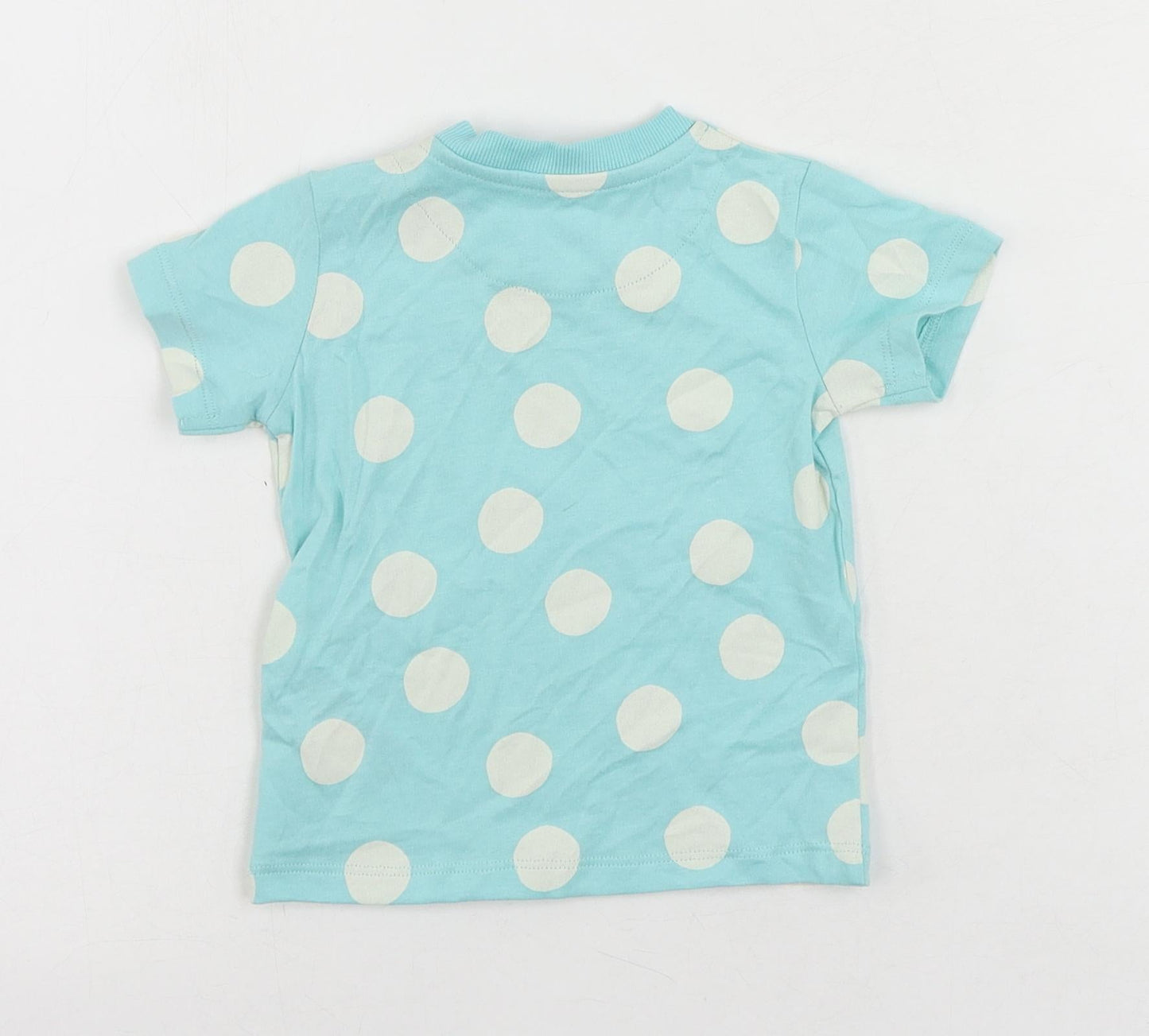 Marks and Spencer Baby Blue Polka Dot Cotton Pullover T-Shirt Size 3-6 Months Crew Neck Snap