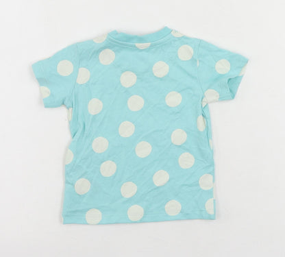 Marks and Spencer Baby Blue Polka Dot Cotton Pullover T-Shirt Size 3-6 Months Crew Neck Snap