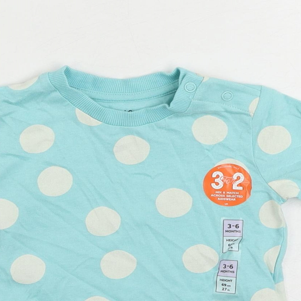 Marks and Spencer Baby Blue Polka Dot Cotton Pullover T-Shirt Size 3-6 Months Crew Neck Snap