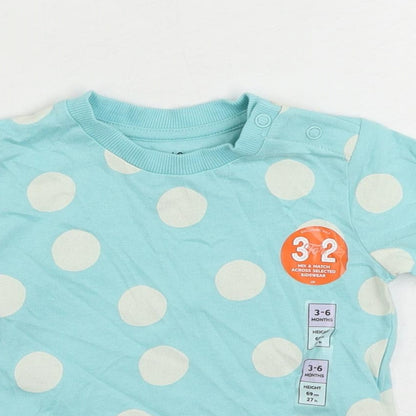 Marks and Spencer Baby Blue Polka Dot Cotton Pullover T-Shirt Size 3-6 Months Crew Neck Snap