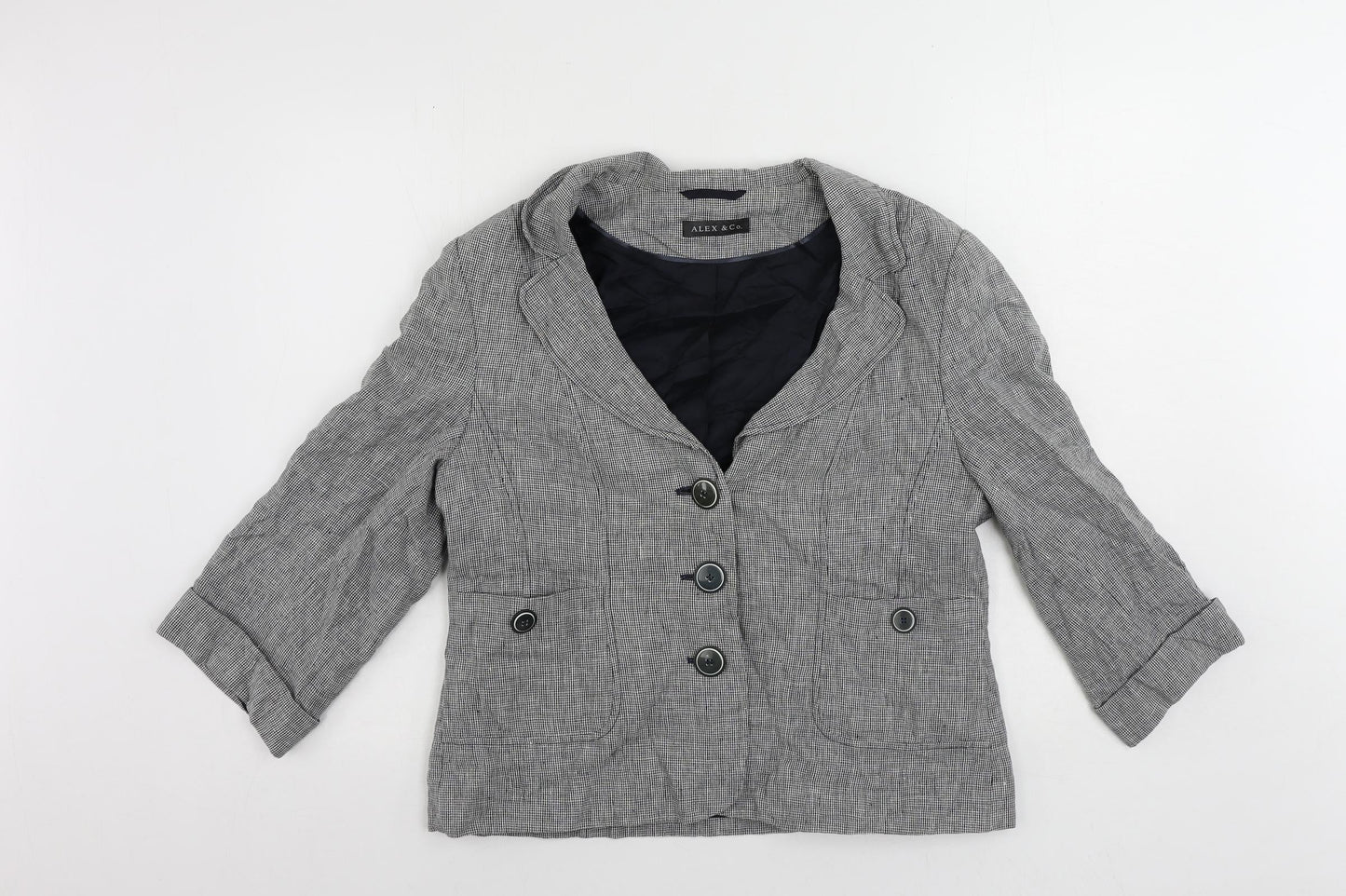 Alex & Co. Womens Grey Geometric Jacket Blazer Size 16 Button
