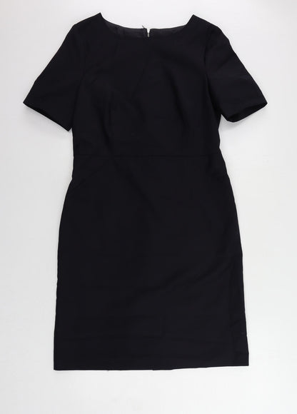 John Lewis Womens Blue Polyester Pencil Dress Size 12 Boat Neck Zip
