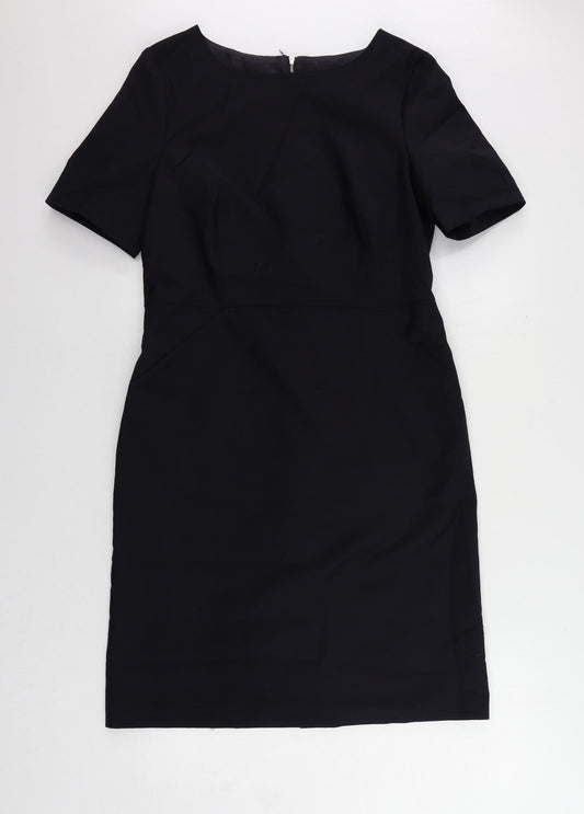 John Lewis Womens Blue Polyester Pencil Dress Size 12 Boat Neck Zip