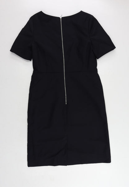 John Lewis Womens Blue Polyester Pencil Dress Size 12 Boat Neck Zip