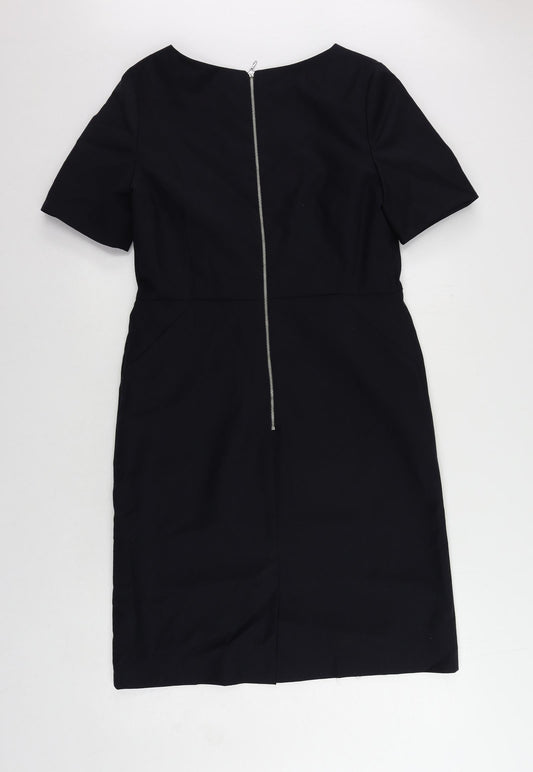 John Lewis Womens Blue Polyester Pencil Dress Size 12 Boat Neck Zip