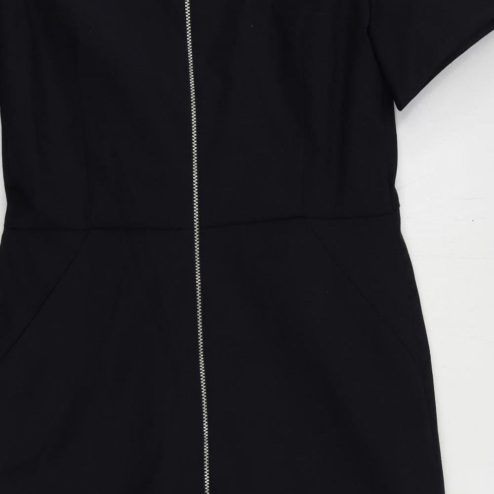 John Lewis Womens Blue Polyester Pencil Dress Size 12 Boat Neck Zip