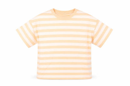 Marks and Spencer Boys White Striped Cotton Basic T-Shirt Size 7-8 Years Round Neck Pullover