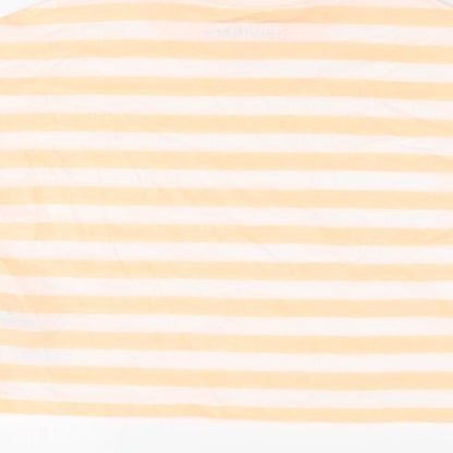 Marks and Spencer Boys White Striped Cotton Basic T-Shirt Size 7-8 Years Round Neck Pullover