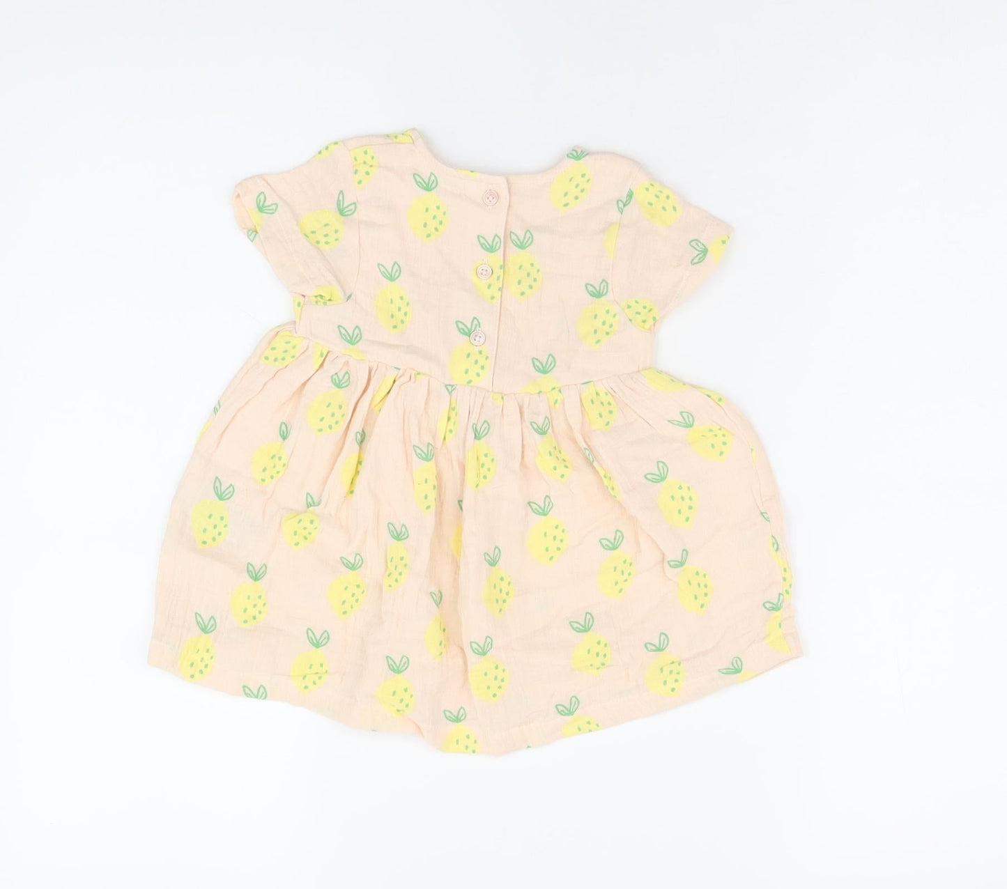 Marks and Spencer Girls Pink Geometric Cotton A-Line Size 6-9 Months Round Neck Button - Lemon Print