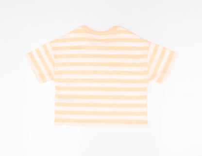Marks and Spencer Boys White Striped Cotton Basic T-Shirt Size 6-7 Years Round Neck Pullover