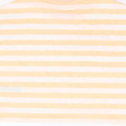 Marks and Spencer Boys White Striped Cotton Basic T-Shirt Size 6-7 Years Round Neck Pullover